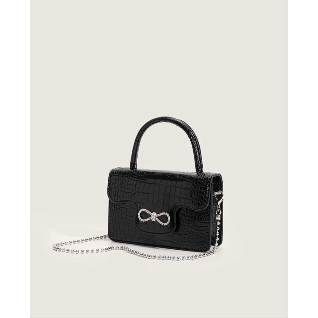 FT74 Tas Wanita Kulit Bahu selempang pesta mutiara hitam 18.5 x 5 x 10 cm