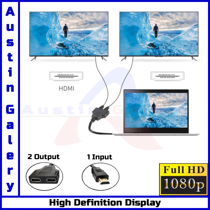 HDMI Splitter 2Port HD Male Input HD Female Output HD1080P For PC Laptop HDTV
