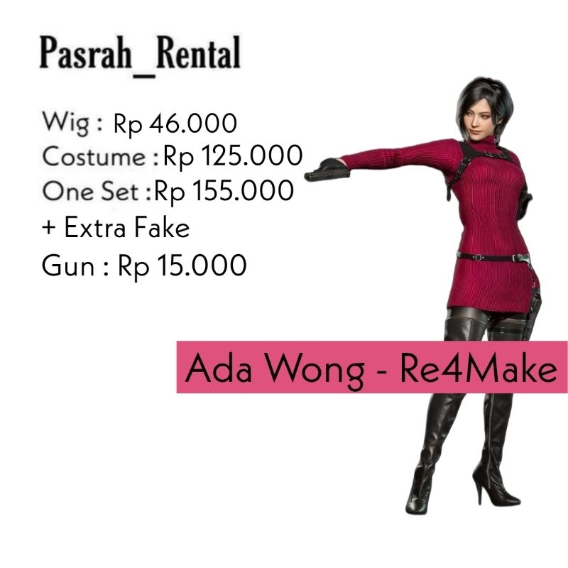 SEWA RENTAL KOSTUM / COSPLAY ADA WONG R4MAKE RESIDENT EVIL