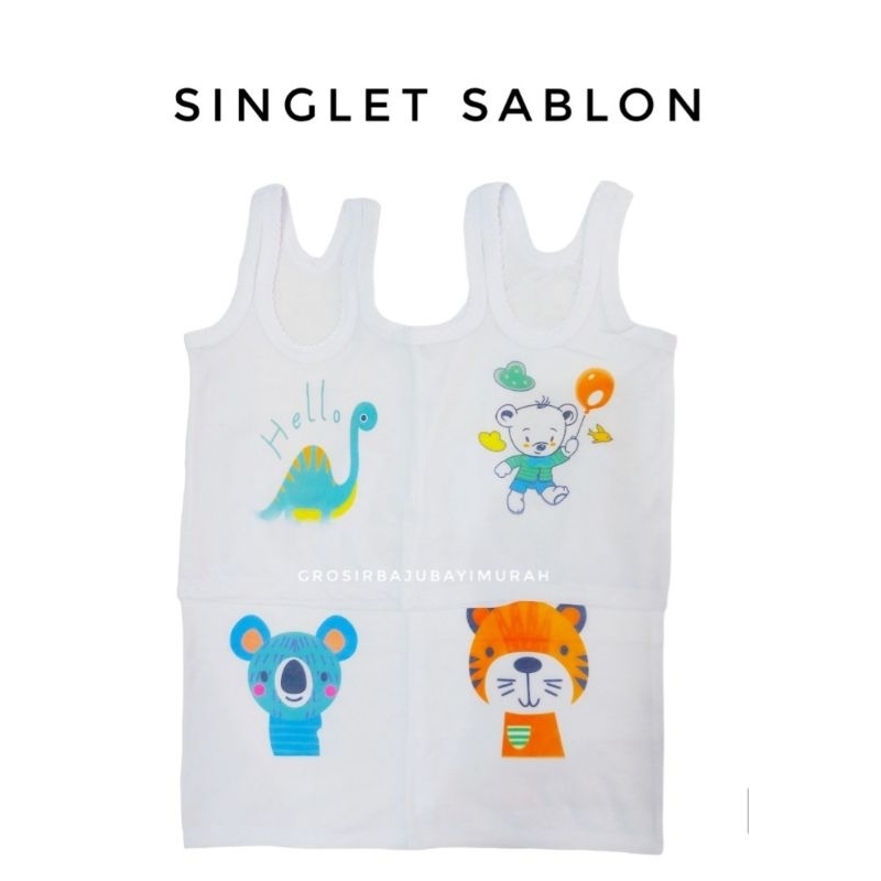 3 pcs/lembar singlet putih motif sablon MARIKH size 3L