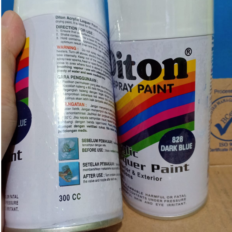 SOLID COLOURS DITON Spray Paint Acrylic Lacquer Paint Pilox Pilok Cat Semprot - 828 DARK BLUE / BIRU GELAP (300cc / 300ml)