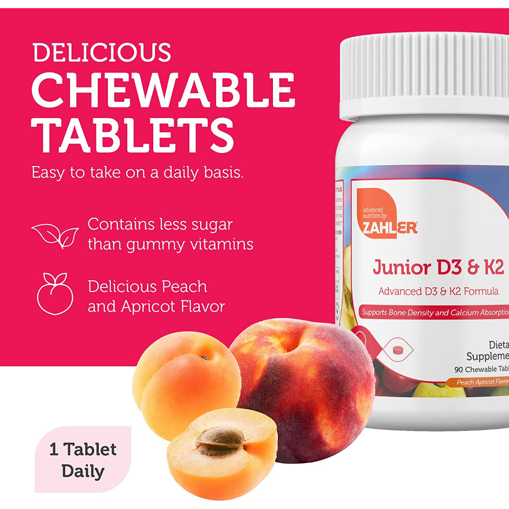 Zahler Junior D3 + K2 2000IU 90 Chewable Tablets Vitamin Anak K2 D3