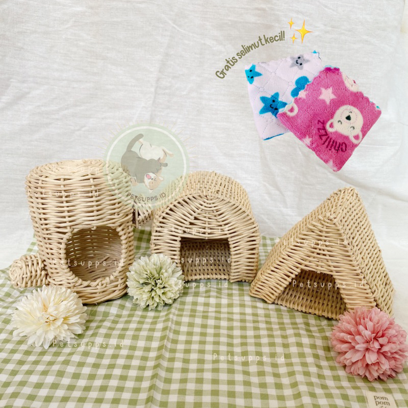 Rumah hamster | rotan series free selimut | hamster hideout nest