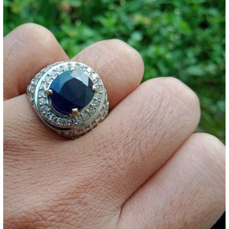 Cincin Batu Blue Safir oval cutting original