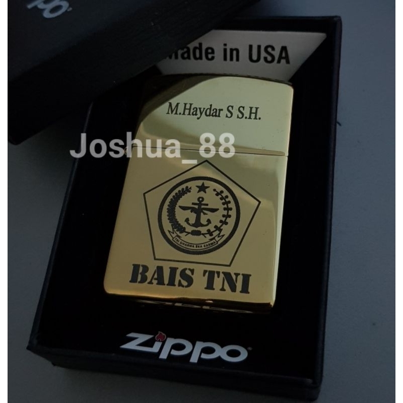 Zippo Korek Api Lighter Custom Ukir Logo BAIS TNI Bisa Ukir Nama Sendiri