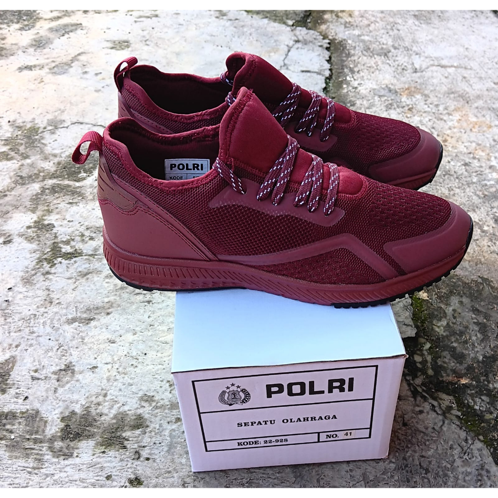 SEPATU RUNNING POLRI MERAH MAROON TERBARU 2023 - OLAHRAGA