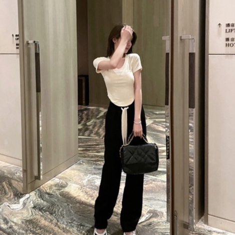 XIAOZHAINV Celana Wanita Korean Style High Waist Loose Pants 8809