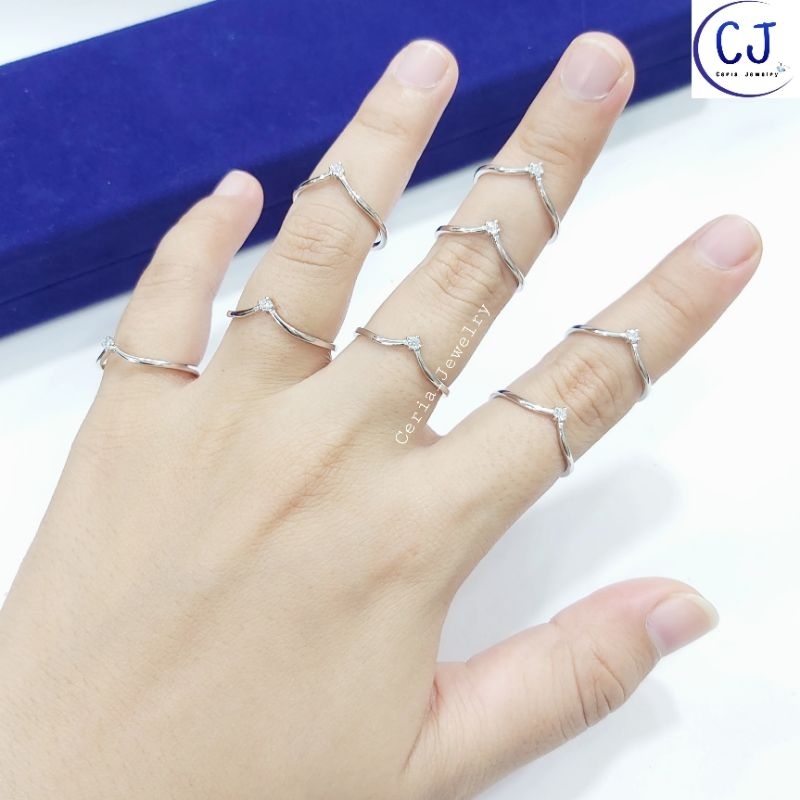 Cincin Perak Asli Wanita 925 Lapis Emas Putih Model Pasung Permata 1 , Cincin Aurel Permata 1 - Perhiasan Perak Asli