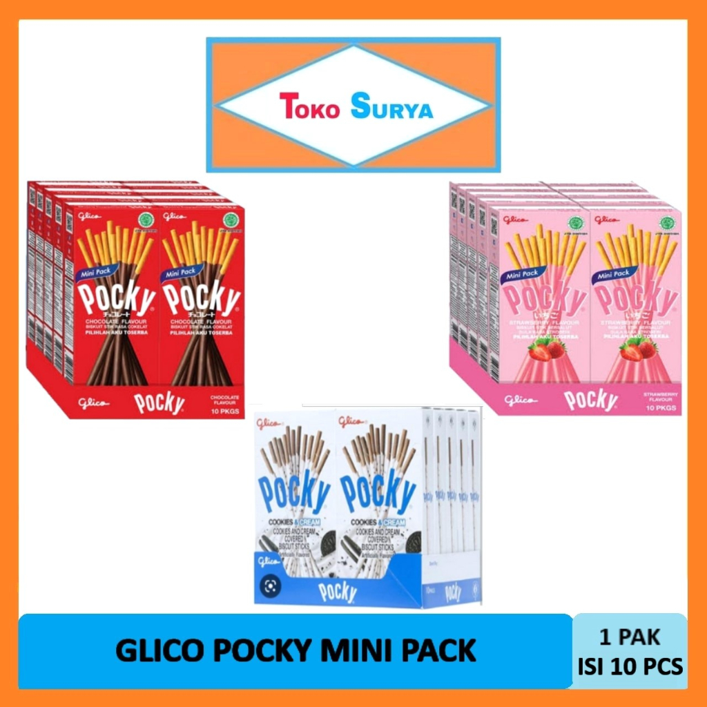 

Glico Pocky Mini Pack Cokelat/Strawberry/Cookies&Cream 1 Pack Isi 10Pcs x 21Gr