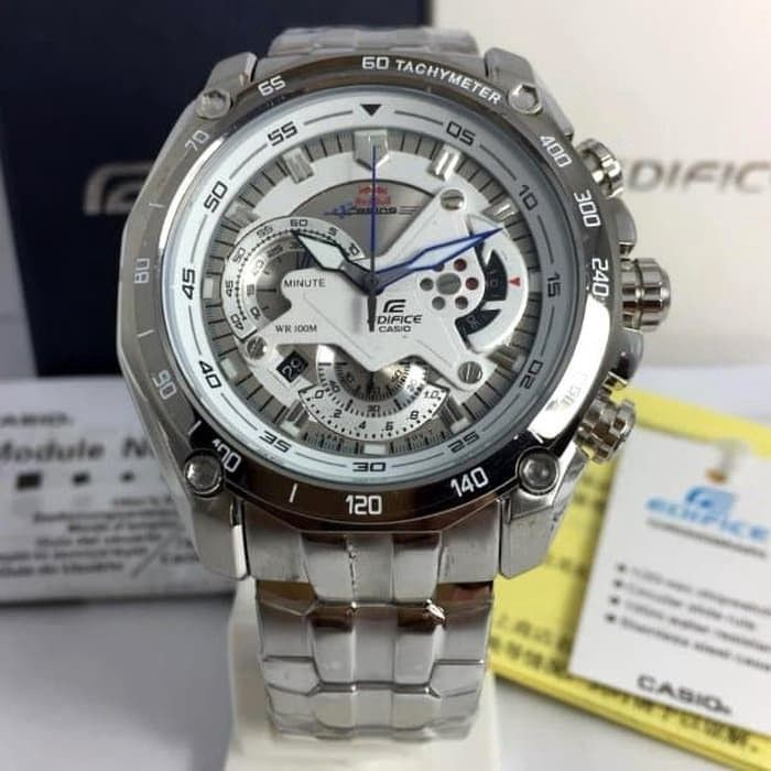 JAM TANGAN  Casio Edifice EFR 550D - 1Av Stainless Silver Dial White RedBull
