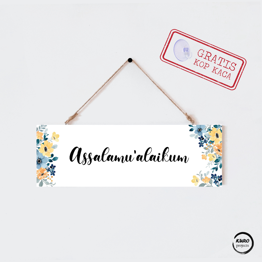 Kuro Projects - Home decor Hiasan Gantungan Pintu Kamar Rumah tulisan Assalamualaikum, Welcome, Kitc