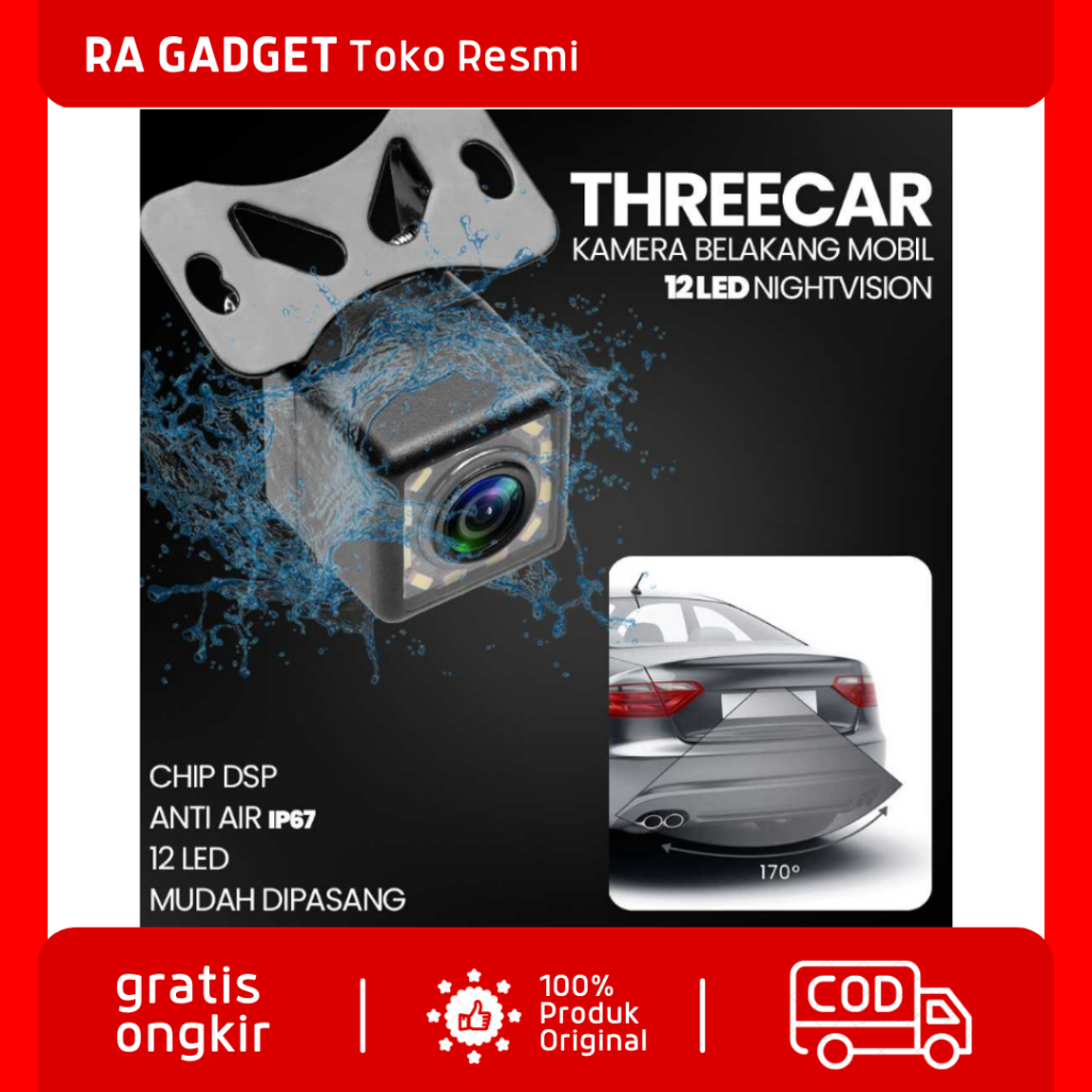 Kamera Belakang Mobil Car Rearview 12 LED Nightvision Waterproof Full HD / Kamera Camera Parkir Mund