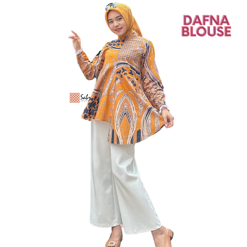 Dafna Blouse Atasan Batik Kerja Kantor Wanita Katun Halus Modis Modern Kekinian Abstrak