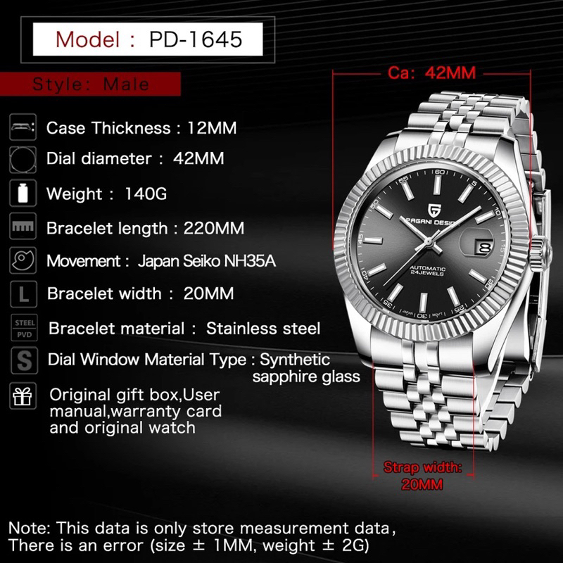 Pagani Design Datejust PD1645 Homage Automatic Watch