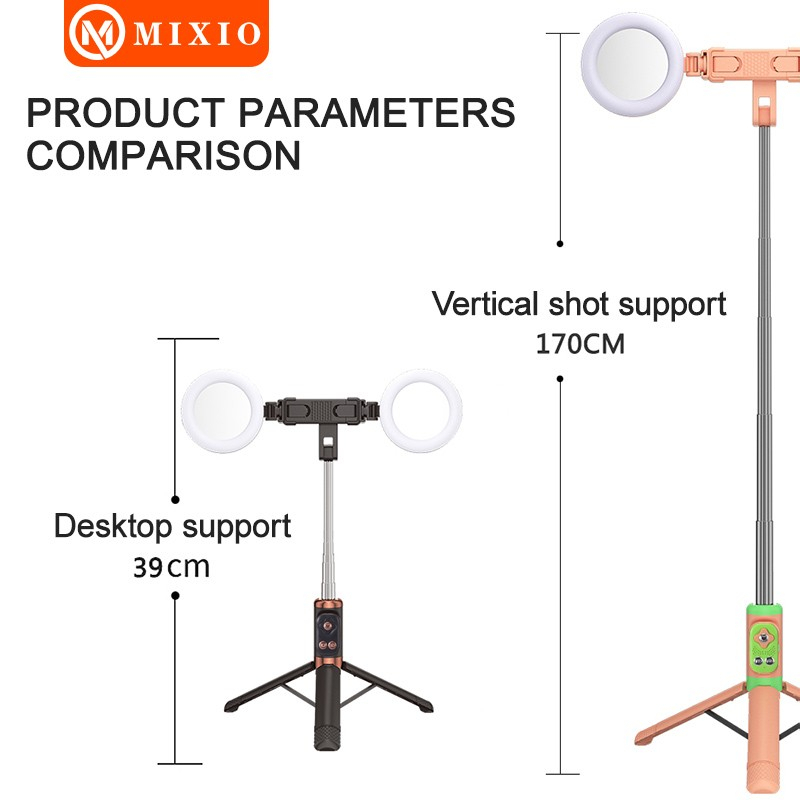 MIXIO - Tongsis Bluetooth A38 Selfie Tripod 170CM with 2 Ringlights