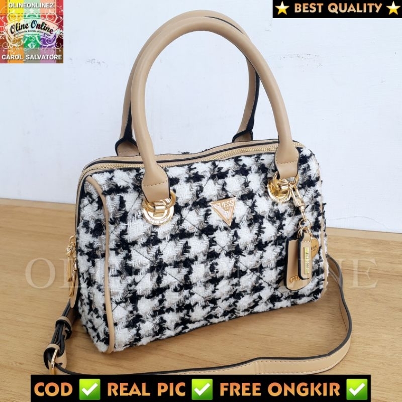 tas cessily bowling tweed rajut top handle speedy selempang roomy bag