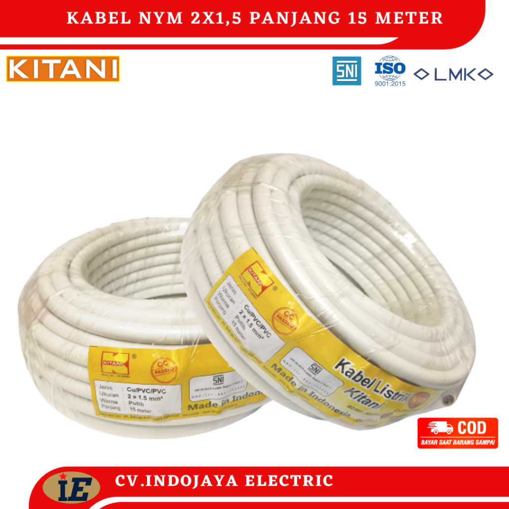 Kabel listrik Kitani NYM 2X1,5 panjang 15 meter Kabel listrik tembaga