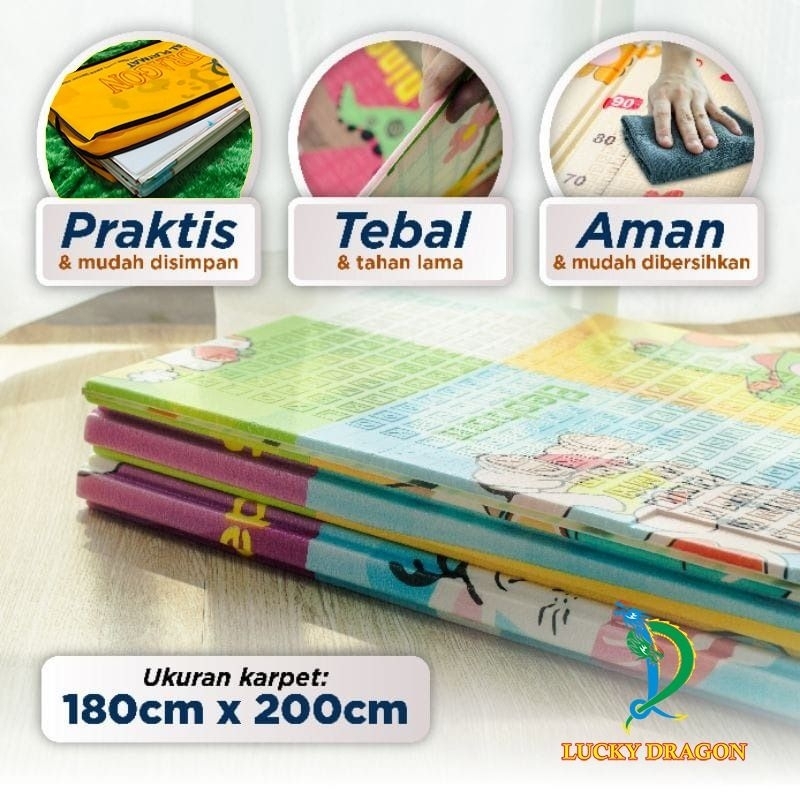 Playmat Bayi Lucky Dragon / Shimano / Tikar Lipat / Matras Lipat SHIMANO / Lucky Dragon / Marigold / Garfield - Playmat Baby - Matras Bayi - Karpet Bayi - Playmat Foam Lipat Ukuran 180cm x 200 cm ( 6 kaki )