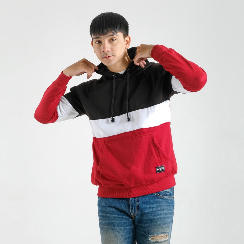 Mcvois Sweater Hoodie Kombinasi 3D Hitam Bawah Maroon