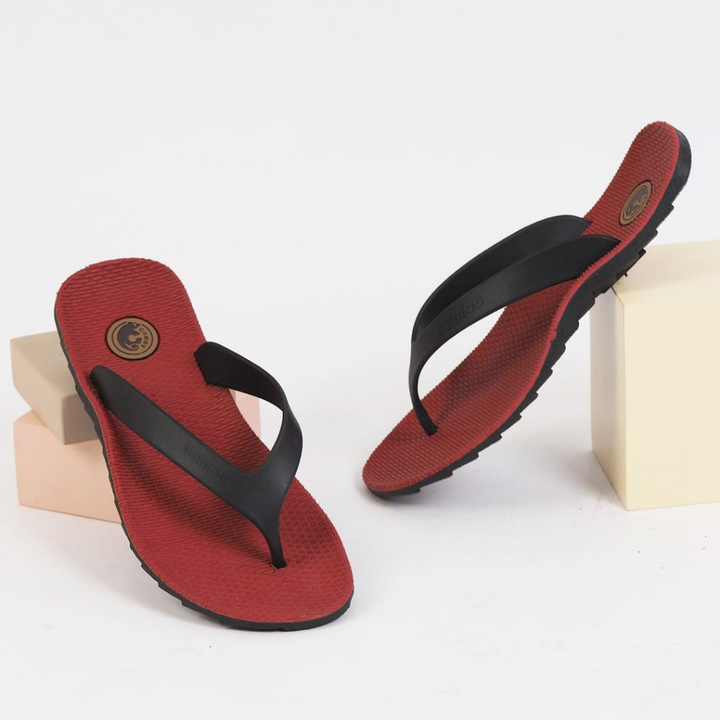 OWEN WR Rubber Flip-Flops - Sandal Jepit Pria / Sendal Jepit Pria / Camou Original Anti Slip Licin - Crimson Red Black