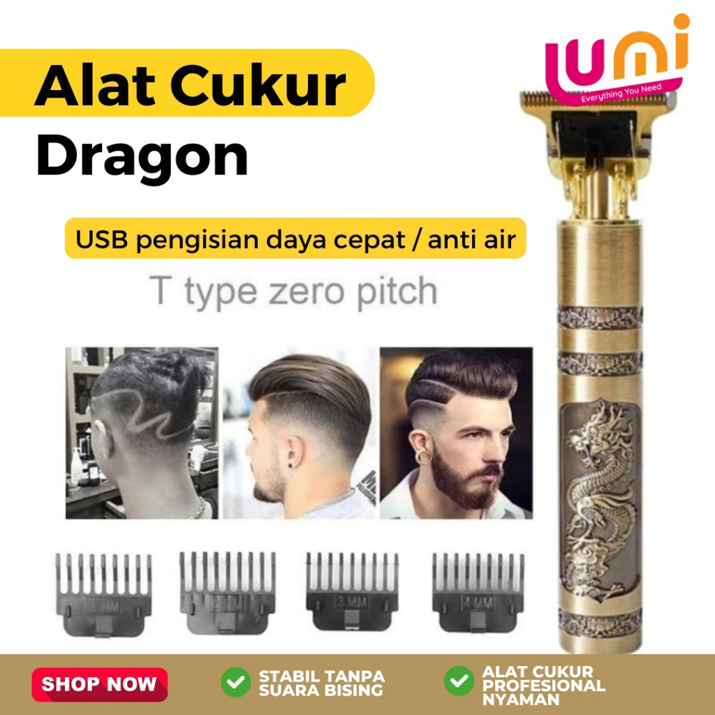 Alat Cukur Rambut Vintage T9 Motif Naga Trimmer Shaver Recharger Pemangkas Bulu Kumis Jenggot Jambang Hair Clipper Bahan Steinless