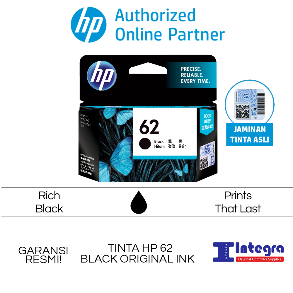 Tinta HP 62 Black / Hitam Original Cartridge - C2P04AA - Officejet OJ 200, 250