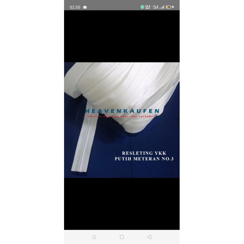GROSIR Resleting/Zipper YKK No 3 putih Meteran