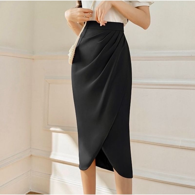 Fey Midi Skirt Rok wanita Basic Korean Plain