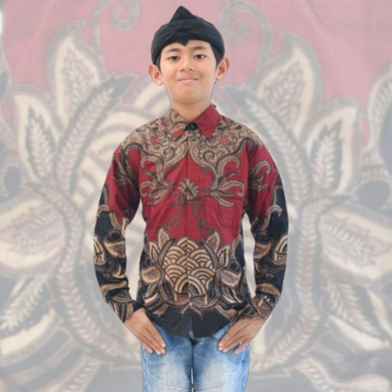 TERBARU Couple Sweet | Kids Batik Couple Baju Kemeja Hem Couple Ayah dan Anak Laki-laki Batik Gajahmada Marun