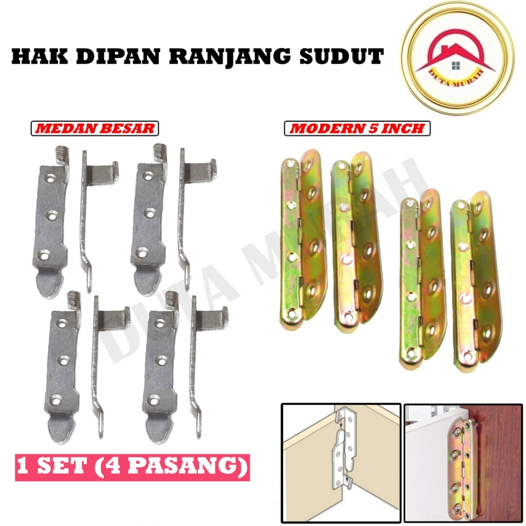 Hak Dipan Kait Ranjang Sudut 1 set (4pasang)  9cm /  Hak Dipan Cantol Bracket Engsel Medan Bed