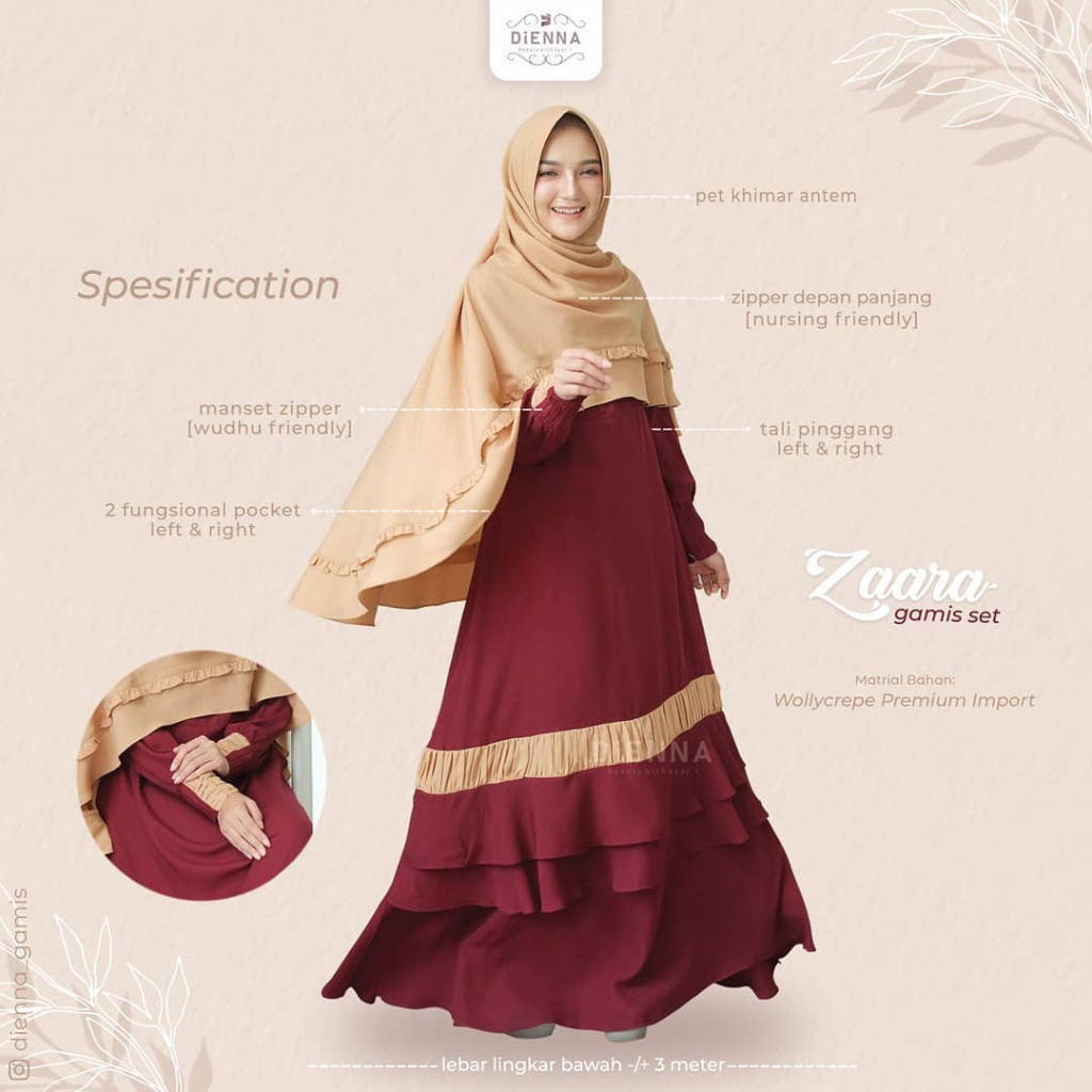 GAMIS SET SYARI ZAARA DIENA - Set Khimar Wollycrepe Kode Zara DIENNA MAYRA KHINKA TORRYBRUCH