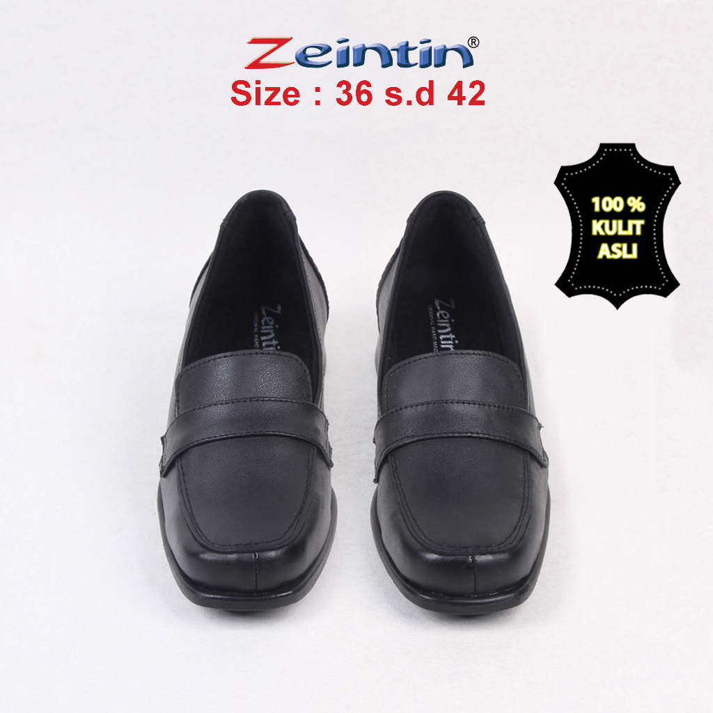 Zeintin - Sepatu Pantofel Wanita Bahan Kulit Asli Hitam Mengkilap Sepatu Slip On Wanita Sepatu Loafers Wanita Original Zeintin BJ