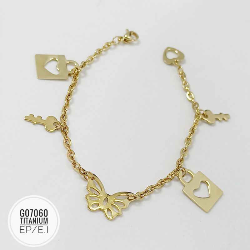 Gelang Titanium rantai jurai kupu gold G07060