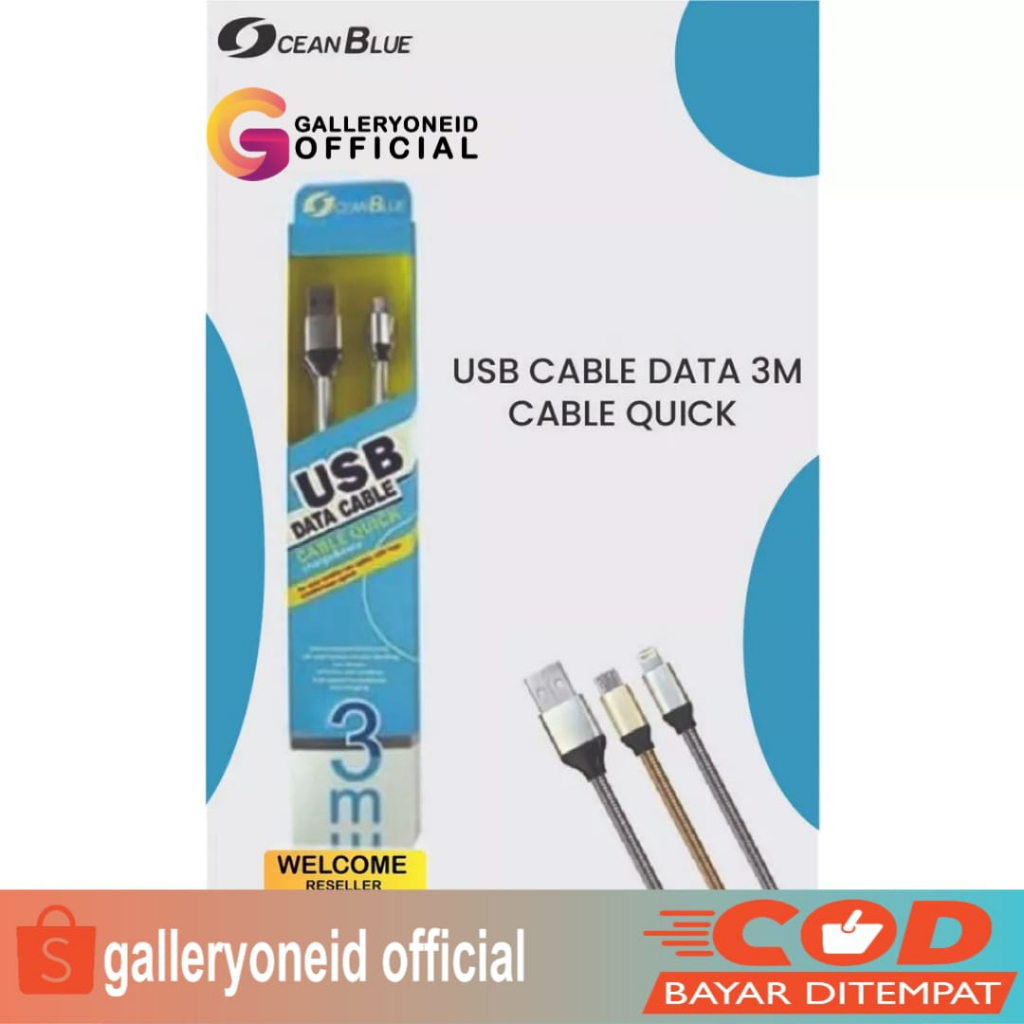 Kabel Data Charger Ocean Blue Cable USB Micro 3M