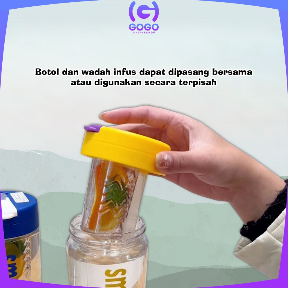 GOGO-C828 Botol Minum Infus Water Transparan Minimalis 400ML Anti Tumpah dengan Sedotan BPA FREE / Botol Air Minum Kecil Lucu Tumbler Cup Infused Portable