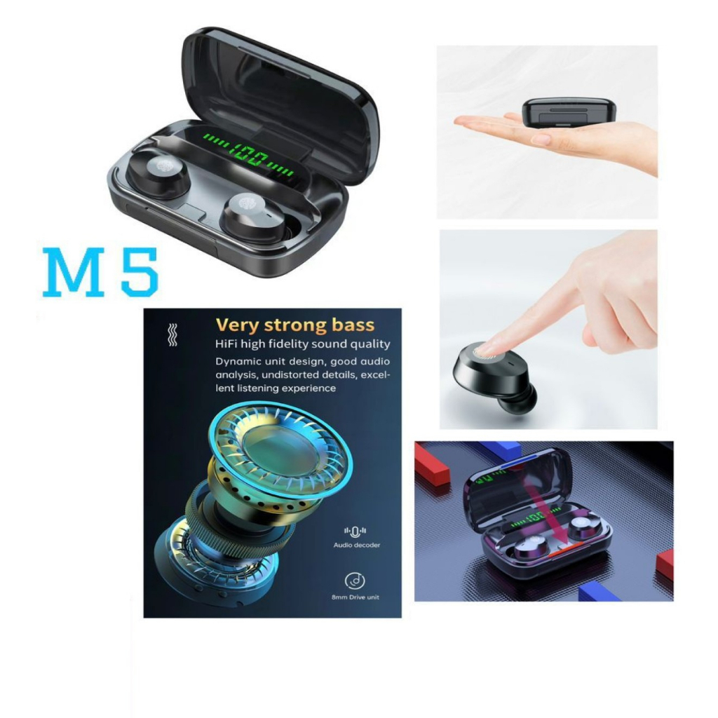 Handsfree Bluetooth TWS M5 V5.1 BT Wireless Earphone