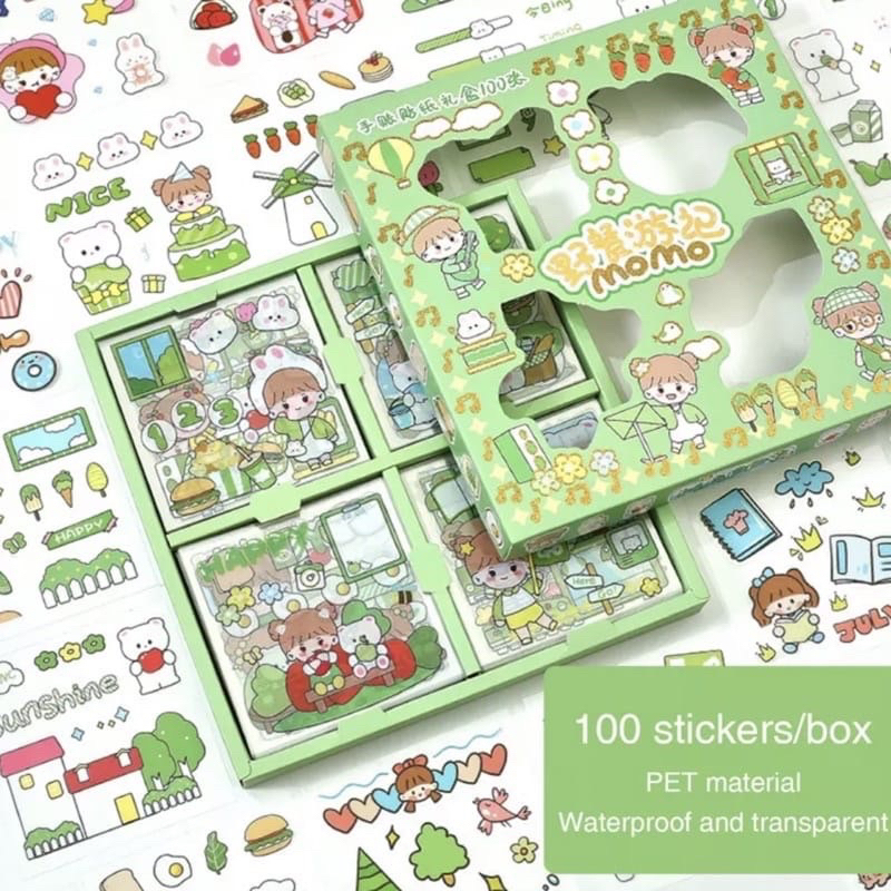 Aneka Stiker mixue isi 100 &amp; momo , Waterproof Sticker Tumblr Lucu Kartun Korea Dekorasi Hiasan Scrapbook DIY