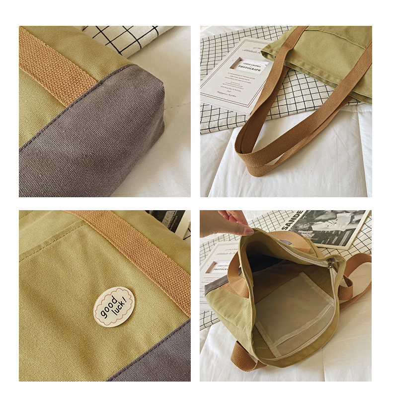 Totebag Kuliah Solid Color Good Luck Bahan Canvas Korean Style Import