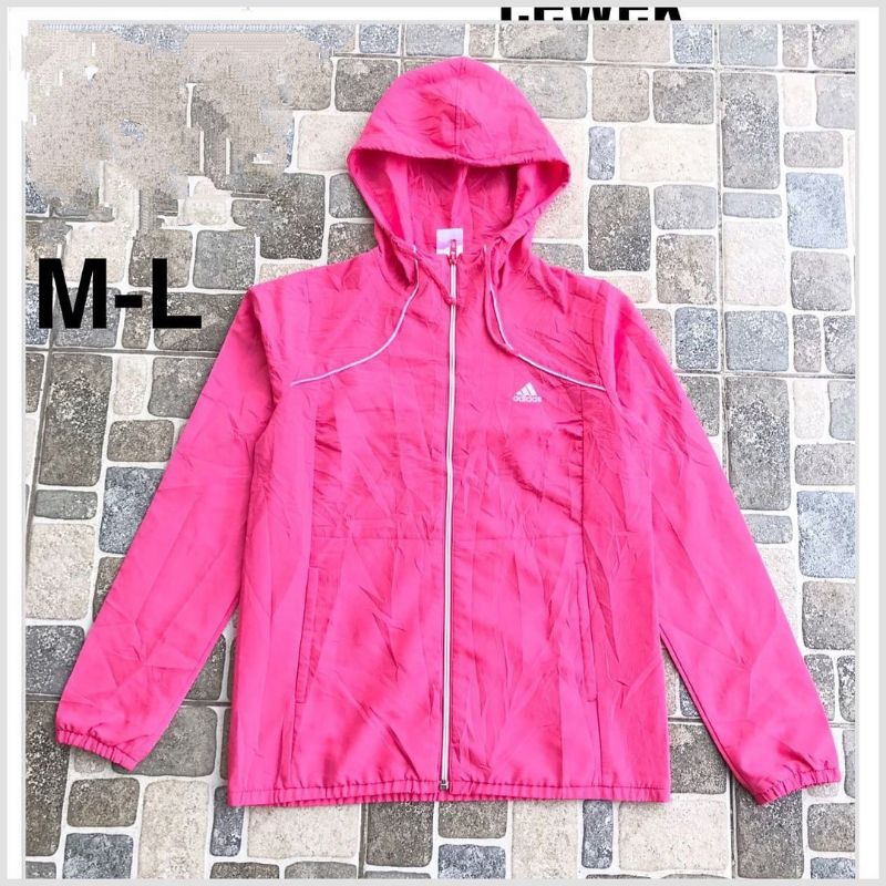 Jacket Wanita Cewek Sweater Zip Hoodie Parasut Running Lari Training Tracktop Adidas Warna Pink 21NV