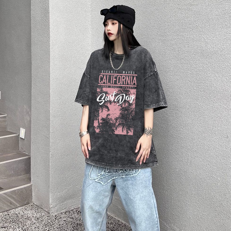 XIAOZHAINV Korean Style California Pattern Washed Printing Kaos Wanita A0915/Baju Wanita Kekinian