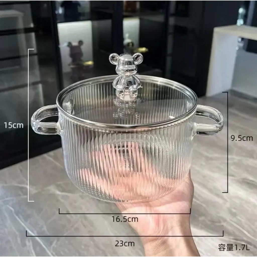 Panci Masak Kaca Borosilicate Glass Cooking Pot 15cm