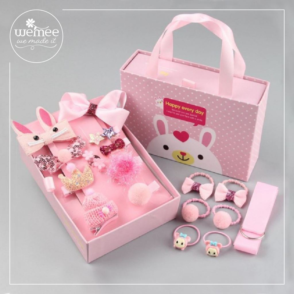 hot deals ikat rambut anak set / set gift box & paper bag - ikat rambut anak - jepit rambut anak set