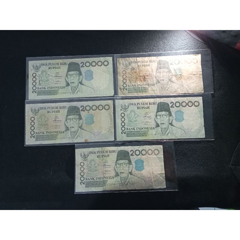 5 lembar 20000 rupiah ki hajar dewantara fine to VF