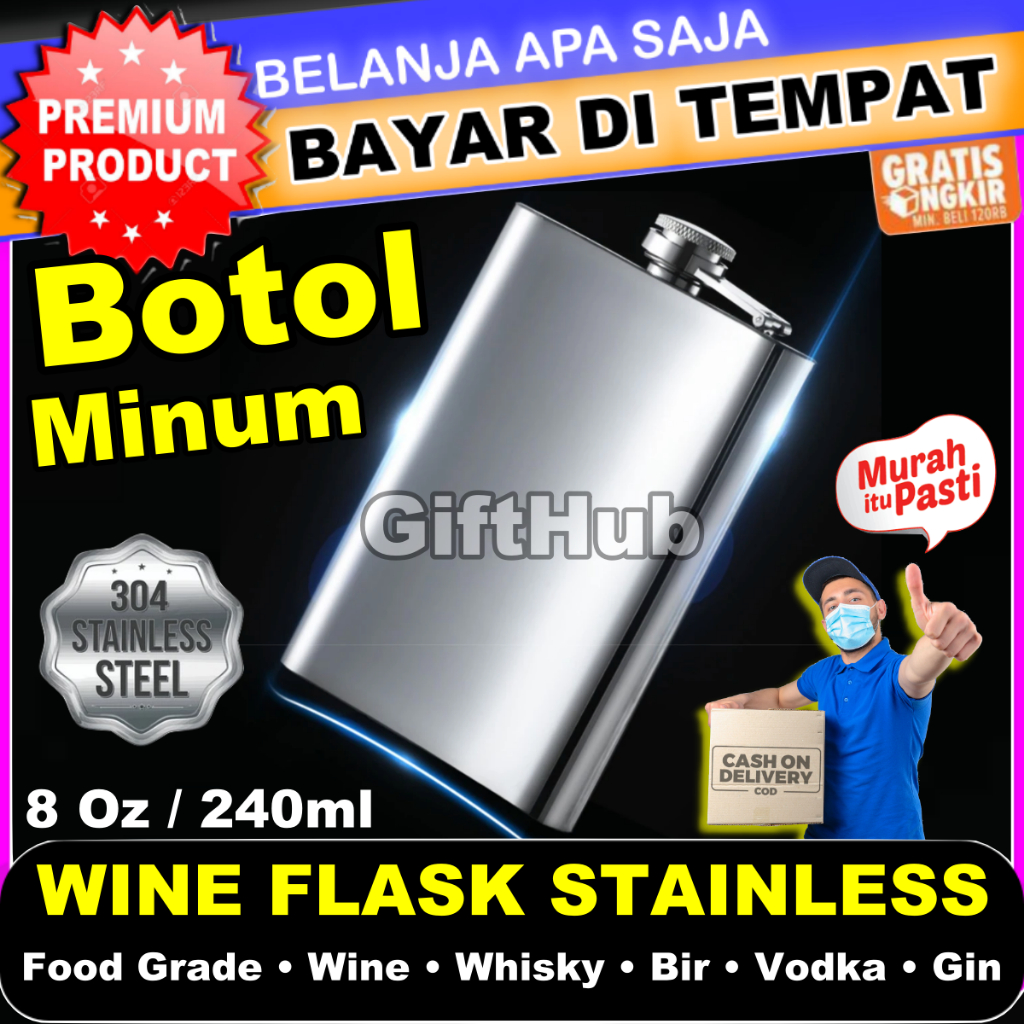 Botol Air Minum Minuman Keras Bir Hip Flask Wine Whiskey Vodka Gin Spirit Tequila Anggur Water Bottl