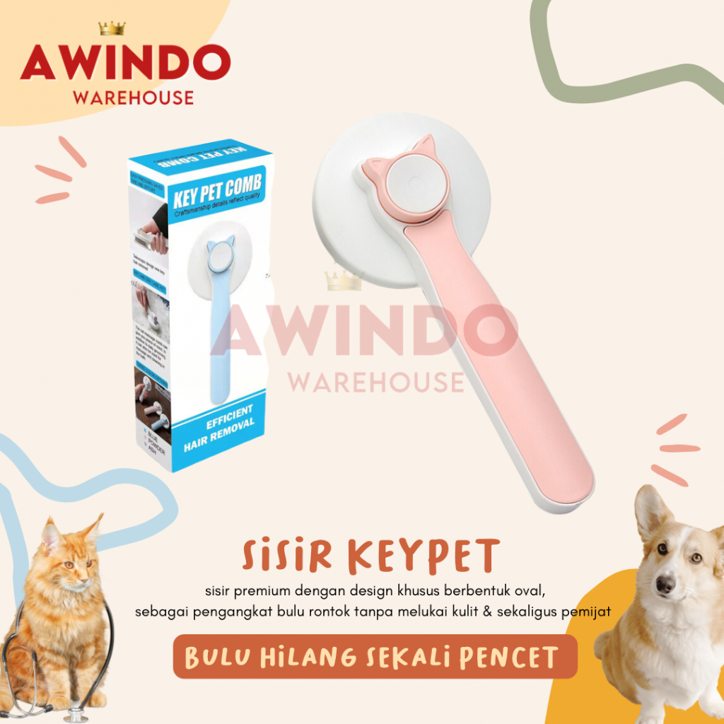 SISIR KEYPET MOTIF 14 - Sisir Pencet Premium Bulu Rambut Rontok Hewan Kucing Anjing Kelinci Pet Hair Brush Grooming