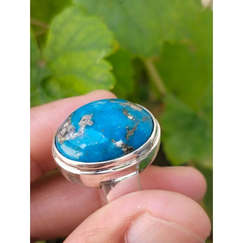 Cincin perak handmade dengan batu natural pirus asli