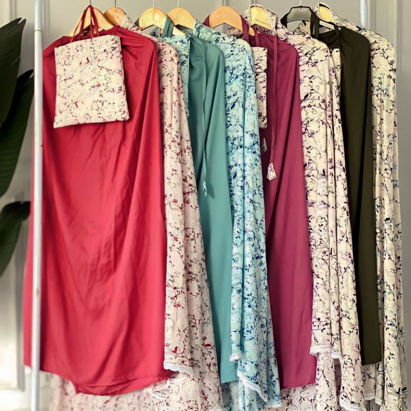 Mukena dewasa rayon sakura 2 in 1 mukena dewasa rayon motif printing
