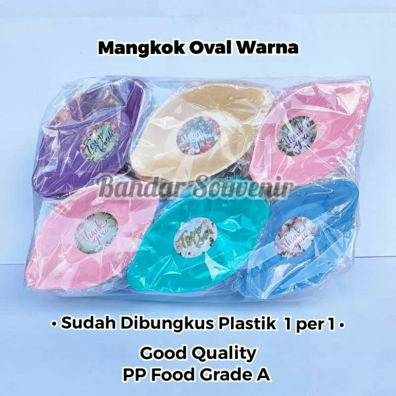 Isi 50 Souvenir Mangkok Oval Warna Dibungkus Plastik Gratis Stiker