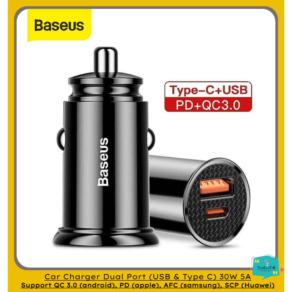 Car Charger BASEUS 30W TYPE-C+USB Fast Charging PD QC 3.0