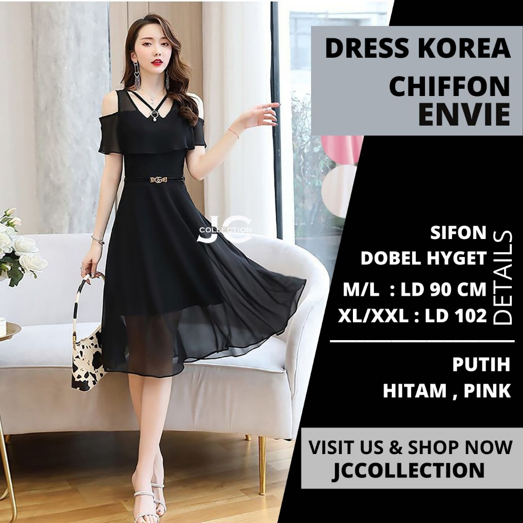 Midi Dress Korea lengan pendek sifon Wanita Gaya Korea Model terbaru - Envie  - JCCollections